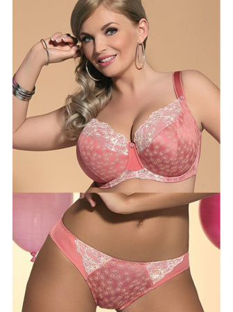 Комплект Kris Line Molly - бюстгальтер с мягкой чашкой и бразилианки Коралловый-экри