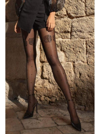 Колготки с узором MARILYN Allure S01, 3/4, black/black(чёрный.черный)