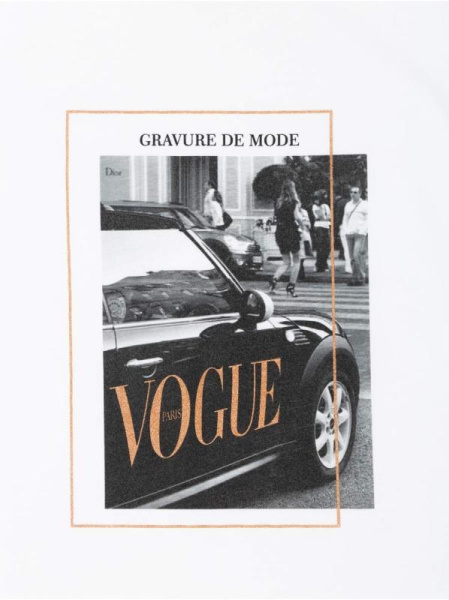 Белая хлопковая футболка с принтом "Vogue" LD 1113 Белая хлопковая футболка с принтом "Vogue" LD 1113