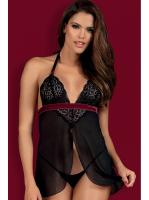Комплект Obsessive Rossita babydoll  Черно-бордовый
