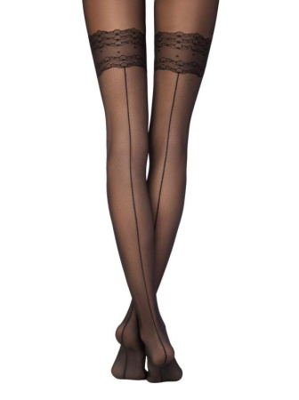 Колготки з імітацією панчіх зі швом ззаду і ефектом дрібної сітки ESSENConte Lycra, р. 2, Nero