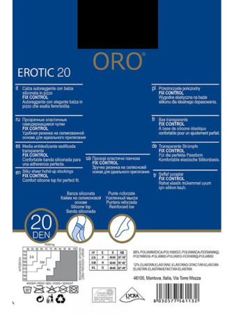 Чулки ORO Erotic 20 den с самоудерживающимся кружевом (9 см) Черный