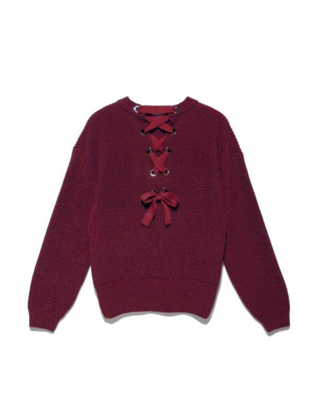 Стильный джемпер из объемной пряжи со шнуровкой на спине LDK 073