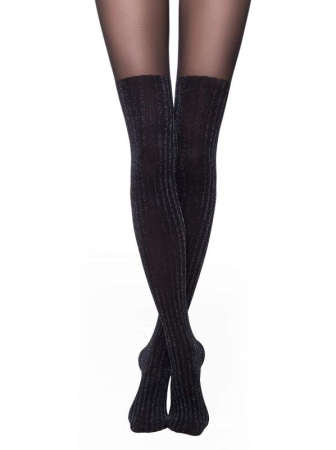 Колготки с имитацией чулок с блестящими полосками DIOS Lycra, р.4, Nero