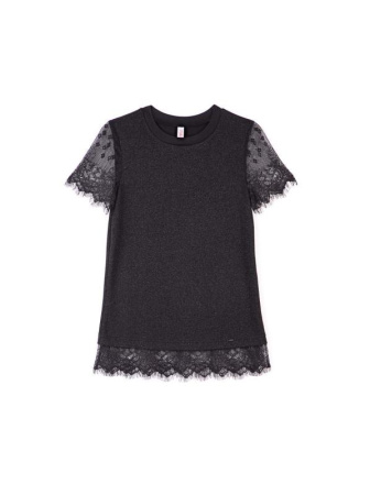 Стильный джемпер с короткими рукавами и отделкой из кружева 850 || Джемпер жін. CE LD 850, р.170-84, Nero