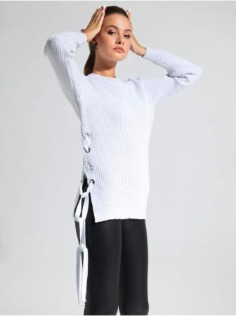 Удлиненный джемпер фактурного вязания со шнуровкой и люверсами LDK 068 || Джемпер жін. CE LDK068 18С-220СП, р.170-92, ice blue