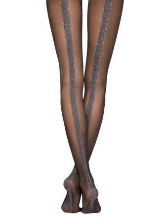 Колготки с широкой полосой из люрекса GLOSS Lycra, р.3, Nero