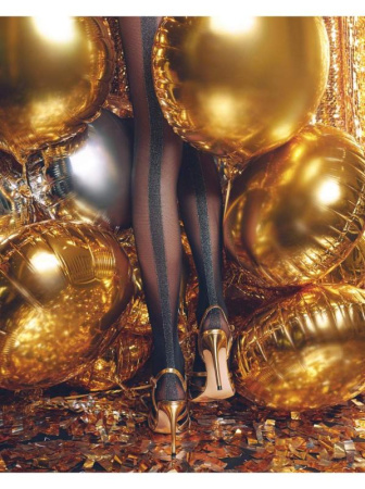 Колготки с широкой полосой из люрекса GLOSS Lycra, р.3, Nero || Колготки з широкою смугою з люрексу GLOSS Lycra, р. 3, Nero