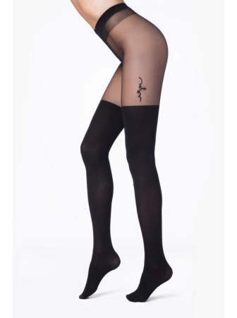 Колготки с тату-рисунком и имитацией гольфинов LOVELY Lycra, р.3, nero-nero