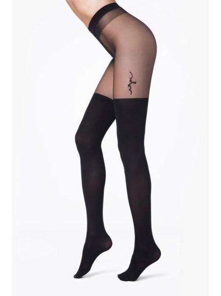 Колготки с тату-рисунком и имитацией гольфинов LOVELY Lycra, р.2, nero-nero Колготки с тату-рисунком и имитацией гольфинов LOVELY Lycra, р.2, nero-nero