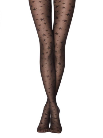 Колготки с имитацией мелкой сетки и рисунком &quot;звезды&quot; ETOILE Lycra, р.2, Nero