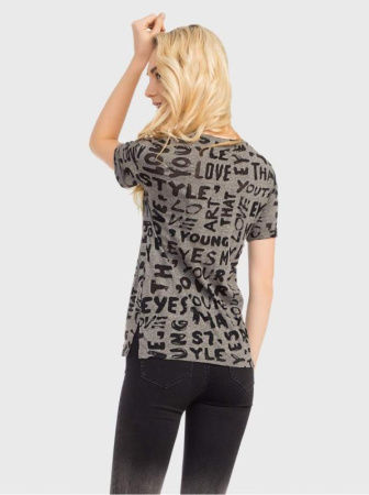 Футболка с разрезами по бокам и рисунком буквы LD 730 || ВТЖ Джемпер жін. CE LD 730, р.170-96, сірий