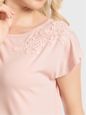 Футболка с аппликацией из кружева LD 711 || ВТЖ Джемпер жін. CE LD 711, р.170-100, пудра