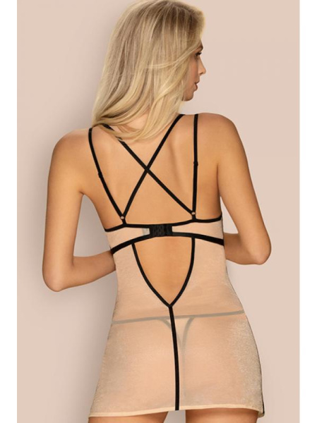 Комплект Obsessive Nudelia chemise Телесно-черный