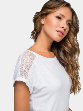 Футболка со вставкой из кружева  LD 634 || ВТЖ Джемпер жін. CELG LD 634, р.170,176-84, білий
