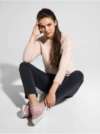 Вязаный джемпер с косами из объемной пряжи с шерстью и мохером LDK 077 || Джемпер жін. CE LDK077 19С-37СП, р.170-88, cream tan