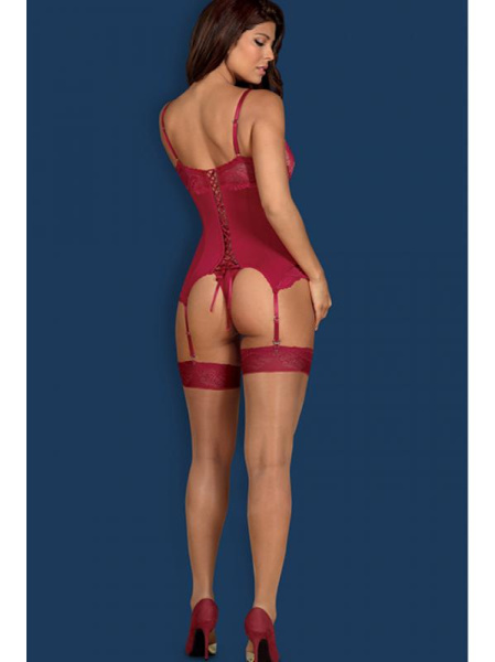 Чулки под пояс Obsessive Rosalyne Телесный-бордо