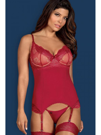 Комплект Obsessive Rosalyne corset Бордо-телесный