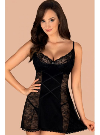 Комплект Obsessive Laurise babydoll Черный