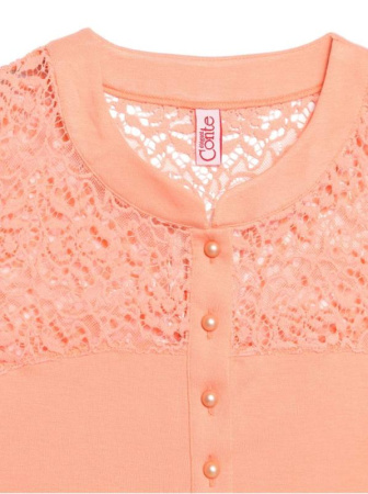 Футболка с кружевом и планкой на пуговицах LD 514 || ВТЖ Джемпер жін. CELG LD 514, р.158,164-96, білий