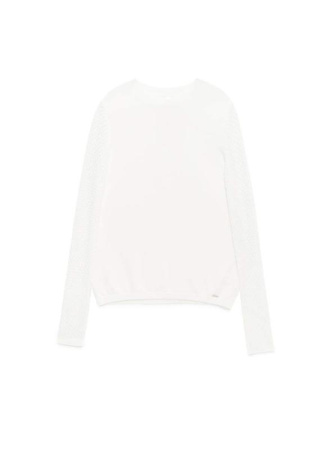 Вязаный джемпер с ажурными рукавами из пряжи с вискозой LDK 090 || Джемпер жін. CE LDK090 19С-132СП, р.170-84, off-white