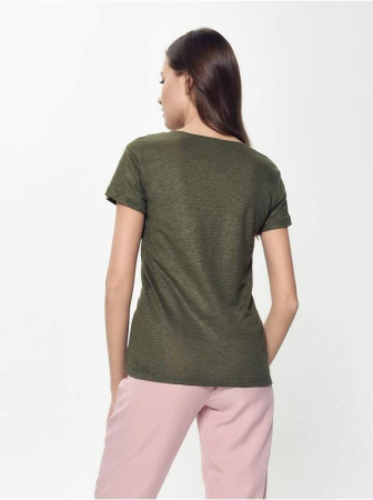 Льняная футболка с вырезом &quot;капелька&quot; LD 919 || Джемпер жін. CE LD 919, р.170-88, bronze green