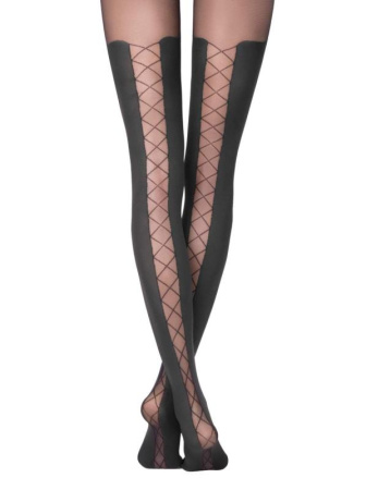 Колготки с имитацией гольфинов со шнуровкой сзади POEMA Lycra, р.3, Nero