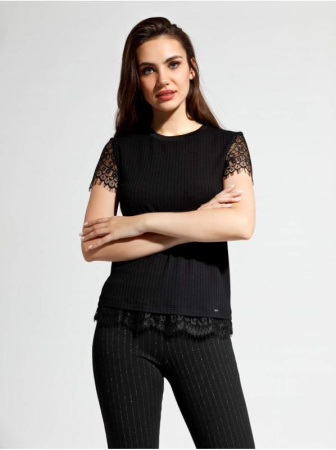 Фактурный топ из вискозы премиального качества с кружевом LD 1033 || Джемпер жін. CE LD 1033, р.170-92, black