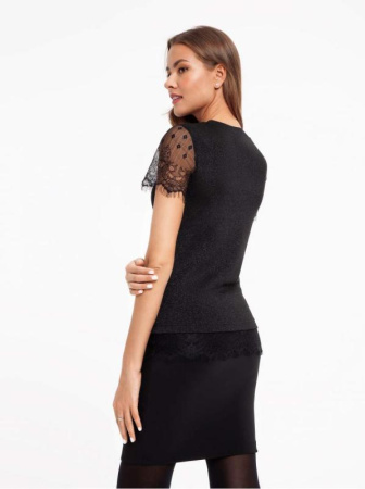 Стильный джемпер с короткими рукавами и отделкой из кружева 850 || Джемпер жін. CE LD 850, р.170-84, Nero