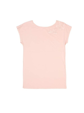 Футболка с аппликацией из кружева LD 711 || ВТЖ Джемпер жін. CE LD 711, р.170-100, пудра