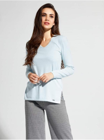 Удлиненный вязаный пуловер с разрезами по бокам LDK 056 || Джемпер жін. CE LDK056 18С-208СП, р.170-88, pastel blue