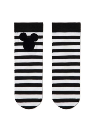 Полосатые носки с аппликацией из флока Disney 60 || Шкарпетки жін. CE DISNEY 18С-233СПМ, р.23-25, bianco-nero