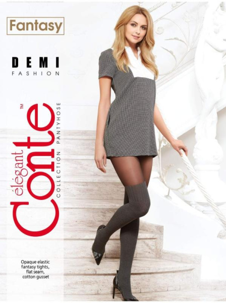 Колготки с имитацией меланжевых гольфинов DEMI Lycra, р.4, grey-grafit Колготки с имитацией меланжевых гольфинов DEMI Lycra, р.4, grey-grafit