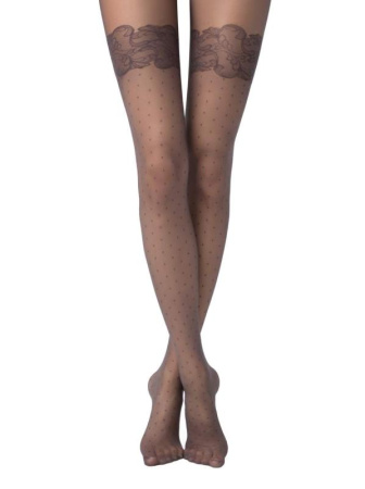 Колготки в горошек с имитацией ажурных чулок MERCY Lycra, р.3, Grafit