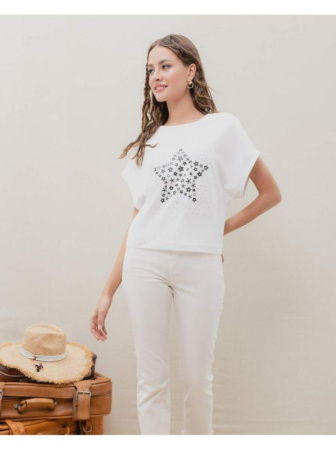 Хлопковая футболка с россыпью из стразов LD 923