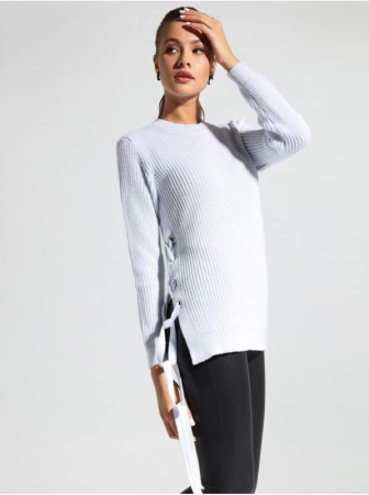 Удлиненный джемпер фактурного вязания со шнуровкой и люверсами LDK 068