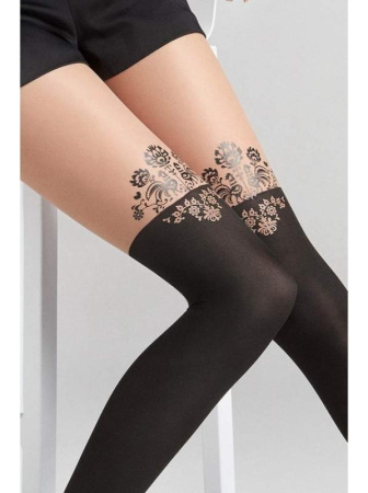 Колготки для женщин с имитацией чулок-ботфорт с узором MARILYN Zazu L12, 1/2, black/visone(черный/телесный)