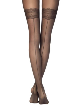 Колготки с имитацией чулок со швом сзади и эффектом мелкой сетки ESSENConte Lycra, р.4, Grafit