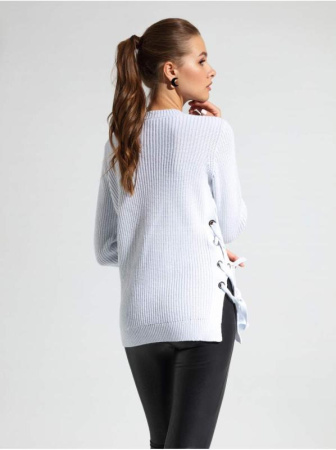 Удлиненный джемпер фактурного вязания со шнуровкой и люверсами LDK 068 || Джемпер жін. CE LDK068 18С-220СП, р.170-92, ice blue