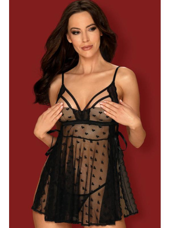 Комплект Obsessive Heartia babydoll  Черный