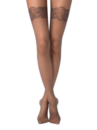 Колготки в горошок з імітацією ажурних панчіх MERCY Lycra, р. 3, moro