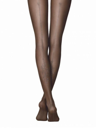 Колготки с имитацией шва из люрекса и блестящим узором PARTY LUX Lycra, р.4, Nero