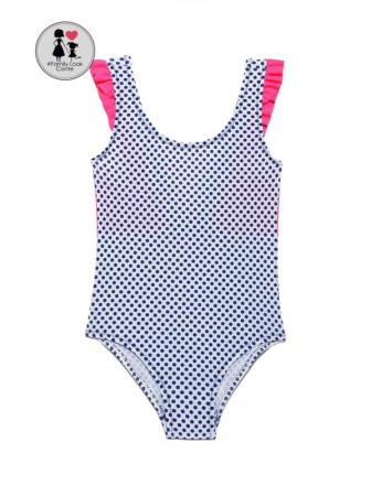 Слитный купальник в мелкий горошек FUN BUBBLE || Купальник дів. CE FUN BUBBLE, р.122,128-60, white-blue