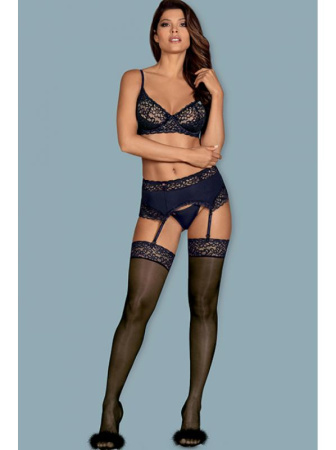 Чулки под пояс Obsessive Drimera Темно-синий