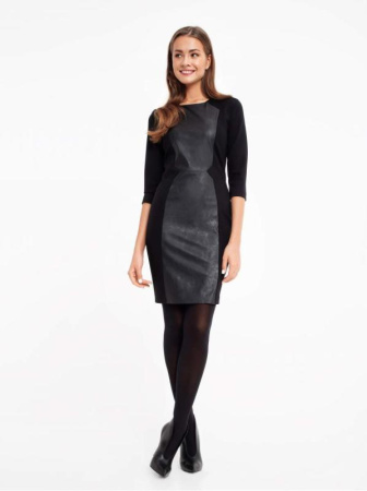 Моделирующее платье с фигурной вставкой &quot;кожа&quot; и металлической молнией на спине 825 || Плаття жін. CE LPL 825, р.170-96-102, Nero