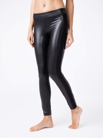 Ультрамодные леггинсы из искусственной кожи с лампасами GLOSS CHIC, р.170-98, Nero