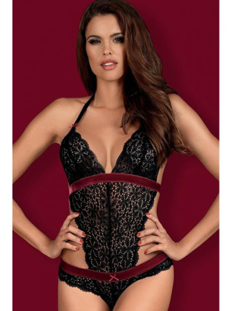 Боди Obsessive Rossita  Черно-бордовый