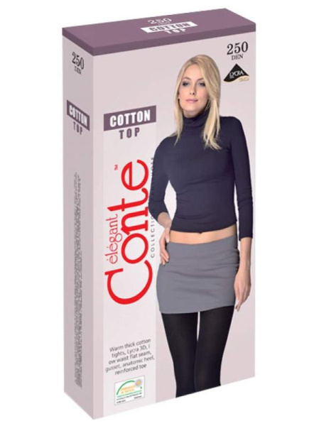 Теплые хлопковые колготки с заниженной талией COTTON TOP 250, р.3, Nero Теплые хлопковые колготки с заниженной талией COTTON TOP 250, р.3, Nero