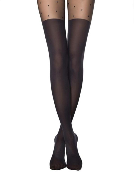 Колготки в горошек с имитацией гольфинов SENSATION Lycra, р.4, Nero Колготки в горошек с имитацией гольфинов SENSATION Lycra, р.4, Nero