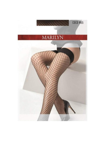 Чулки в крупную сетку с люрексом MARILYN Coco N55, 1/2, black/gold(чёрный/золото)